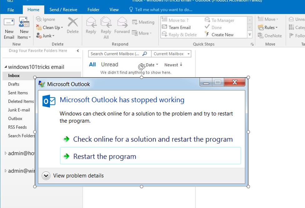 Search in microsoft outlook is not working